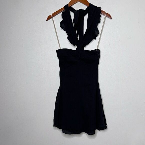 Free People Sleeveless Halter Backless Ruffle Bodycon Mini Party Dress Size Sm - Picture 5 of 11